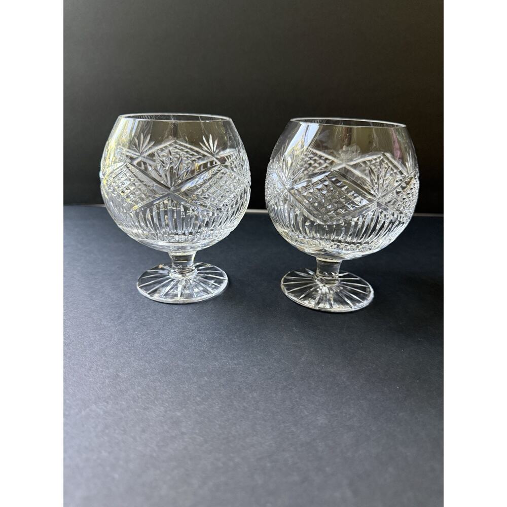 Vintage Tyrone Crystal Brandy Glass Snifter Set (2) MCM Barware Cocktail